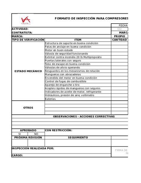 Formato Inspección De Herramientas Manuales 242