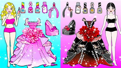 Vestido De Muñeca De Papel Pink Vs Black Princess Dress Up and Nails