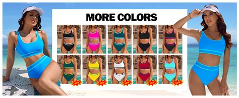 Amazon BMJL Women S High Waisted Bikini Sets Sporty Two Piece Swimsuits Color Block Cheeky