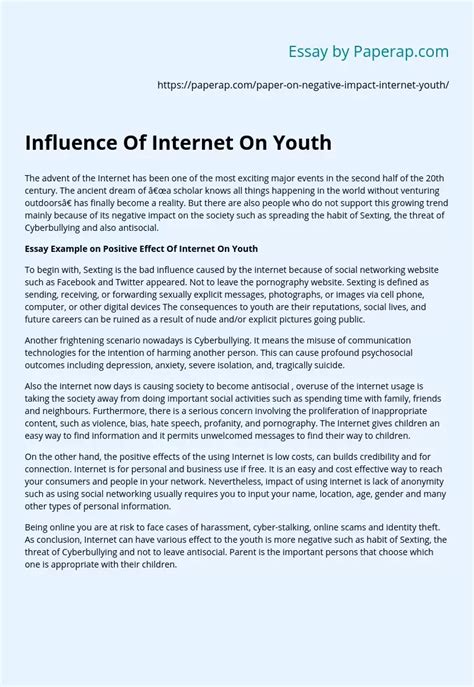 Influence Of Internet On Youth Free Essay Example