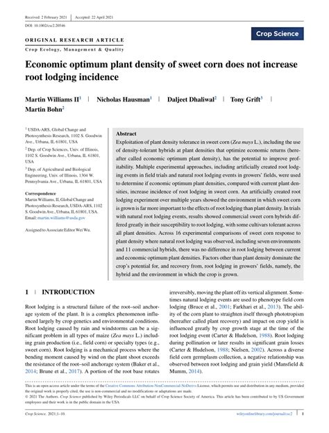 Pdf Economic Optimum Plant Density Of Sweet Corn Does Not Increase