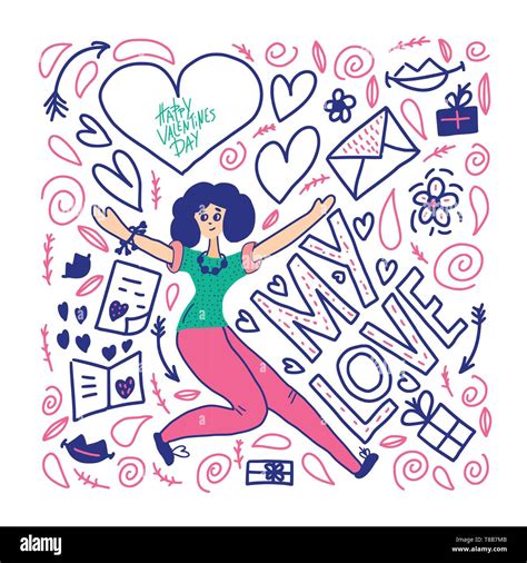 Happy Valentines Day Concept Poster Concept With Girl Lettering