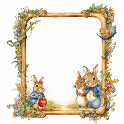 Premium Photo There Are Two Rabbits Sitting In A Frame With Flowers