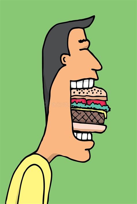 Cartoon Man Eating Huge Hamburger Stock Illustration - Illustration of ...