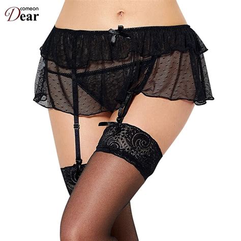 Comeondear Jaretelles Sexy Lingerie Mini Skirt With Garter Belt Black