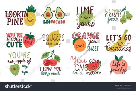 Vector Set Fruit Puns Cute Fruits Stock Vector Royalty Free