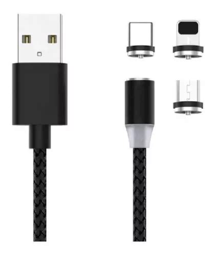 Cable magnético 3 en 1 para micro USB tipo C y iPhone color negro