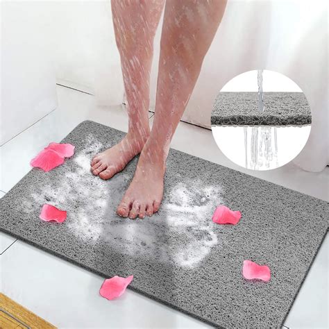 Semfri Non Slip Pvc Loofah Bath Mat Quick Drying Soft Textured 16x24 Inch Gray