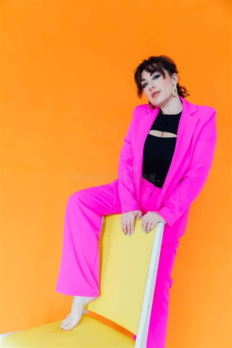 Beautiful Fashionable Brunette Woman In Crimson Suit Stock Image Image Of Jacket Style