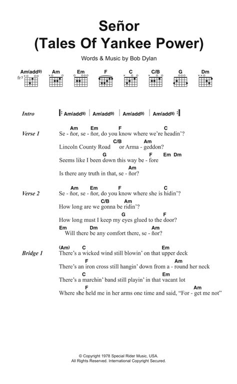 Senor (Tales Of Yankee Power) by Bob Dylan - Guitar Chords/Lyrics ...