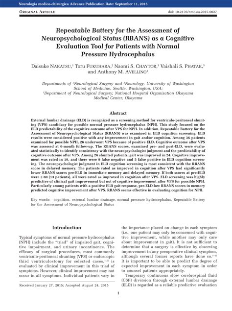 Pdf Repeatable Battery For The Assessment Of Neuropsychological