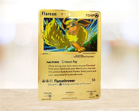 Flareon Pokemon Gold Metal Card Etsy