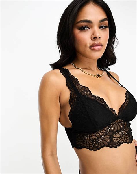 Asos Design Sienna Lace Longline Padded Bralette In Black Asos