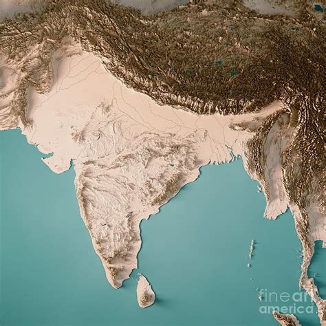 India 3D Render Topographic Map Neutral By Frank Ramspott