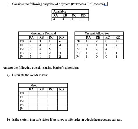 Solved Consider The Following Snapshot Of A System Process Chegg