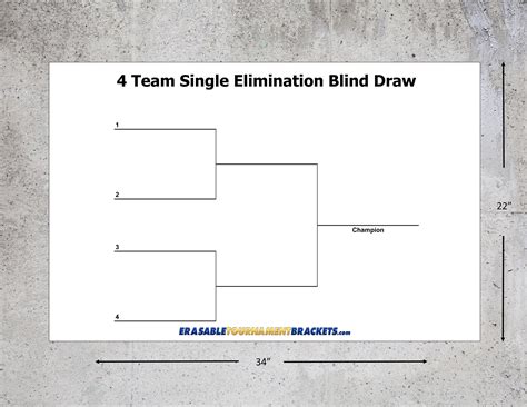 Erasable Tournament Bracket 4 Player/team Single Elimination Blind Draw ...