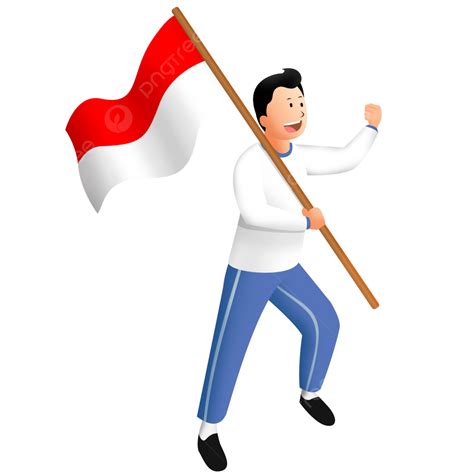 Pemuda Bersemangat Membawa Bendera Indonesia Png Bendera Indonesia Pegang Bendera Merah