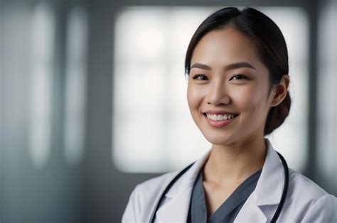 Premium Photo | Portrait of a Asian female doctor smiling on white ...