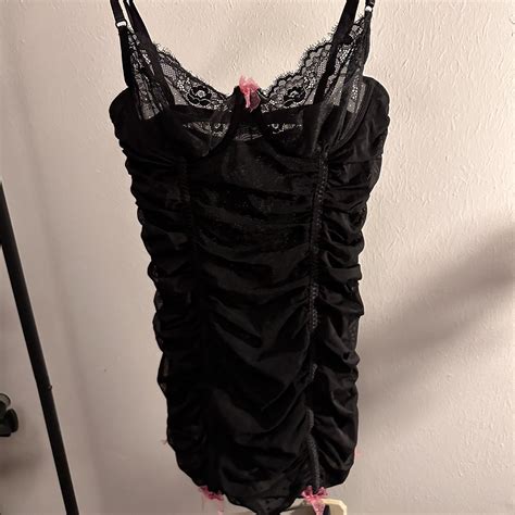 Black Lingerie Dress With Pink Bows GOOD Depop