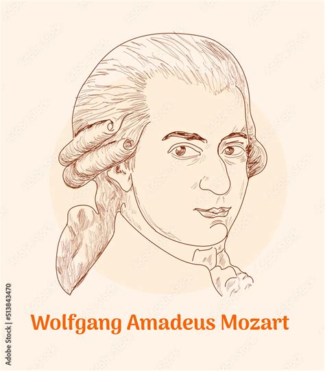 Wolfgang Amadeus Mozart Hand Drawing Vector Illustration Stock Vector