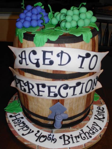 Wine Barrel Cake Covered In Fondant Wood Grapes Leaves Lettering