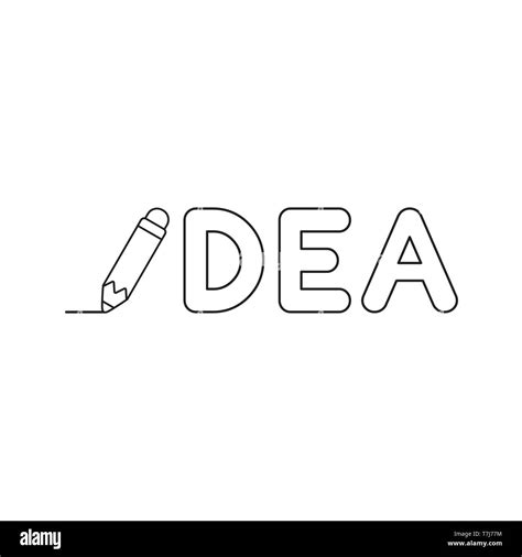 Vector icon concept of idea word with pencil drawing line. Black ...