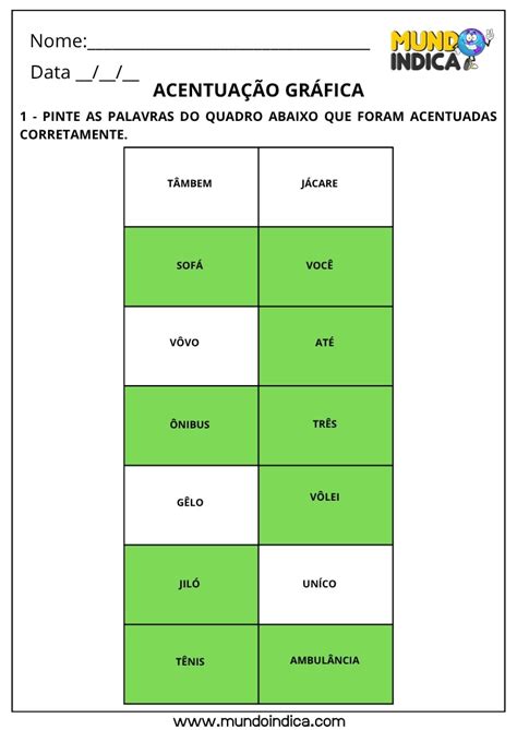 Palavras Com Acentuação - Atividades de Português com Acentuação Gráfica para Imprimir