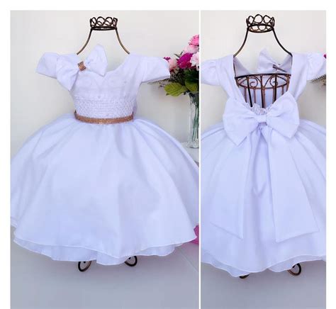 Vestido Infantil Branco Batizado Luxo Princesa La O Cinto Rosa