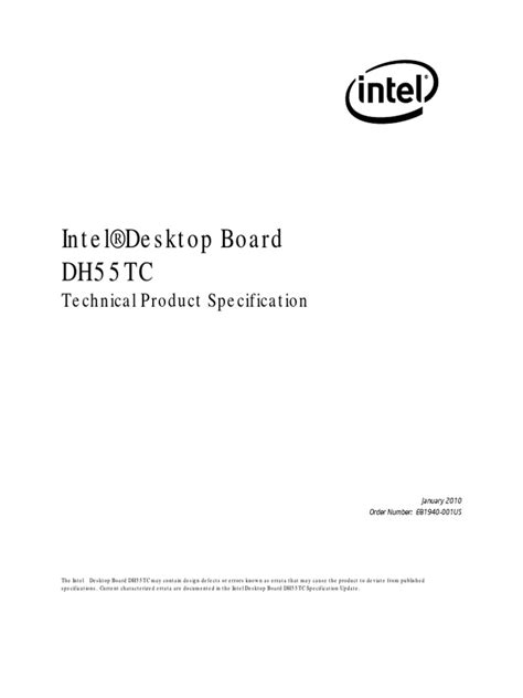 Intel® Desktop Board Dh55tc Technical Product Specification Pdf