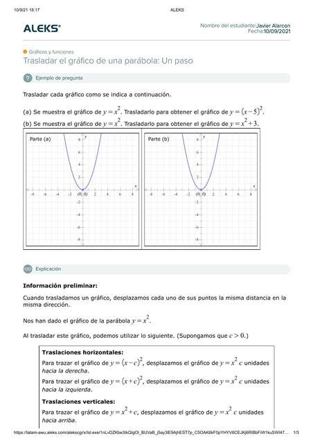 Trasladar El Gráfico De Una Parábola Un Paso Alarcon Bermudez Javier Udocz