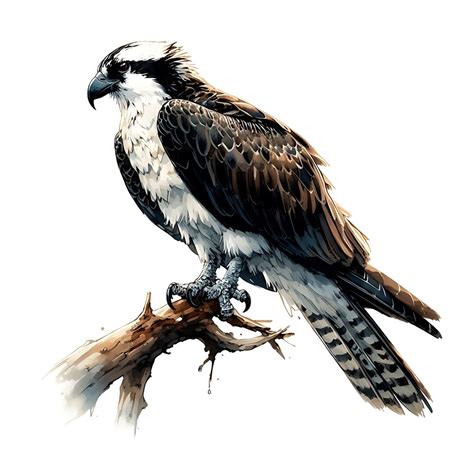 Osprey Watercolor PNG Clipart Hawk Bird Sitting On The Tree PNG