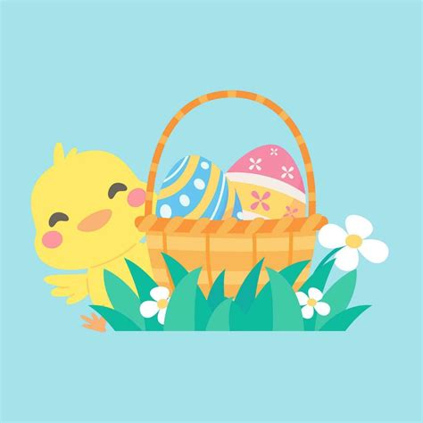 Cartoon chick with Easter eggs in the grass and Easter egg search ...