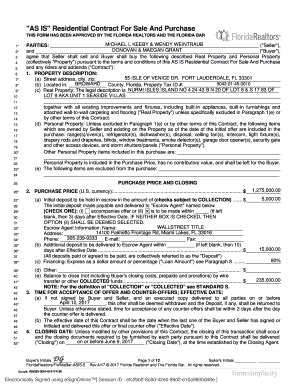 Fillable Online As Is Residential Contract For Sale And Purchase Fax