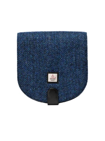 Cross Body Bag Blue Herringbone Harris Tweed Faux Leather Harris