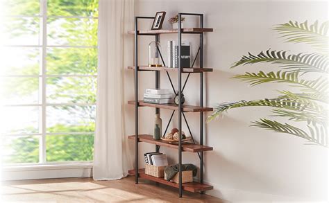 Hsh Natural Real Wood Bookcase Tier Industrial Rustic Vintage