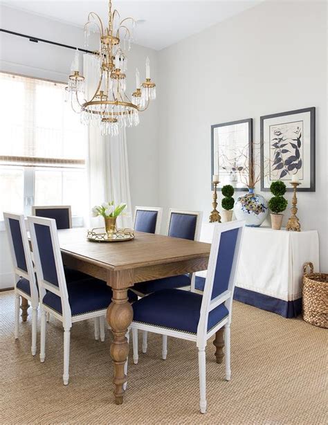 White And Blue Dining Chairs With Acai Dining Table Transitional