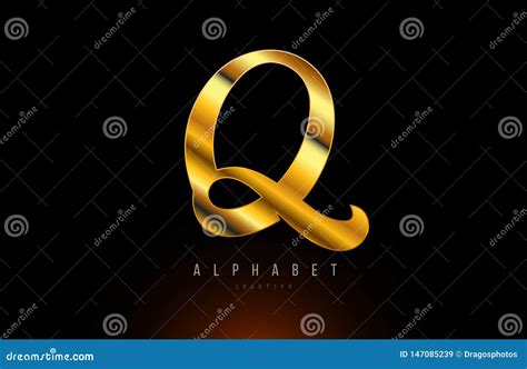 Gold Golden Q Alphabet Letter Logo Company Icon Design Stock