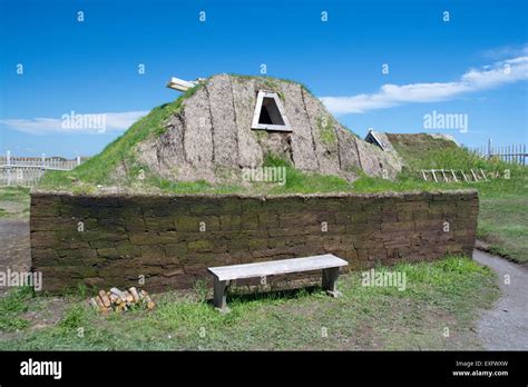 A View Of The Re Created Viking Settlement At L Anse Aux Meadows Stock