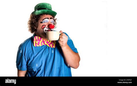 Holidays. Funny fat clown. White background Stock Photo - Alamy