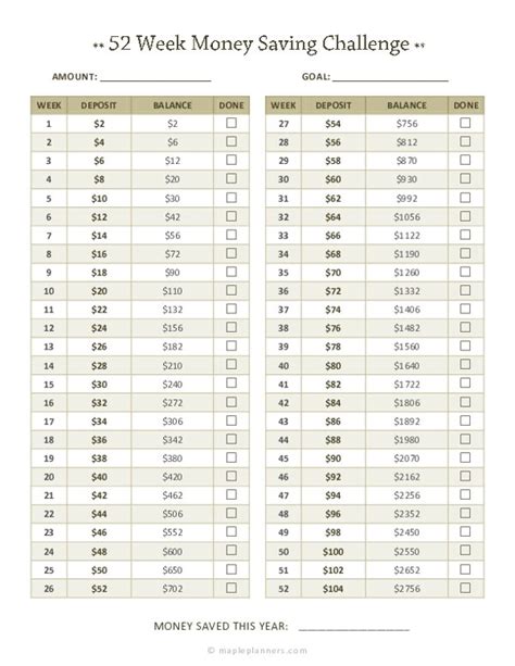 52 Week Money Saving Printable