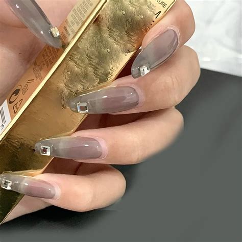 Pcs Nude Pink Long French Fake Nails Extra Rhinestone Decal Bride Wedding Ballerina Coffin