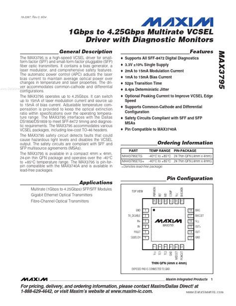 Max3795 Maxim Integrated Products Driver Hoja De Datos Ficha Técnica