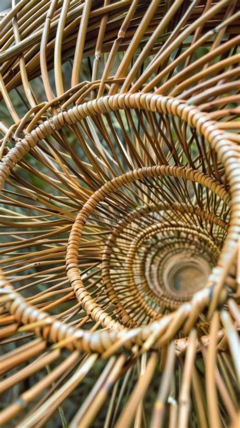 Intricate Spiral Pattern Formed By Woven Rattan Fibers In Close Up View