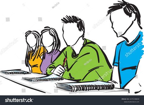 Students Working Together Class Teenagers Men Stock Vector Royalty