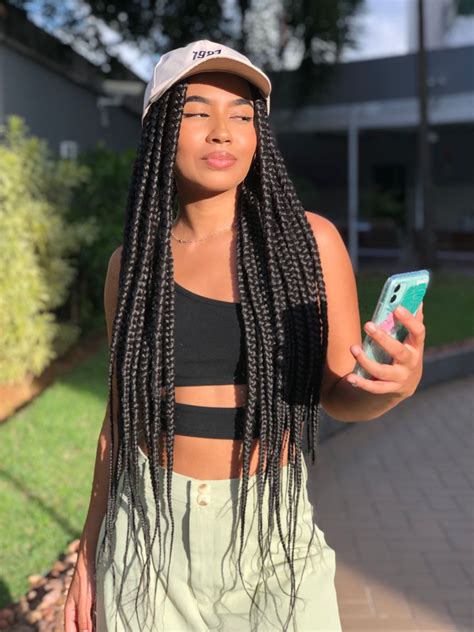 Trancas Box Braids Preta - Box Braids - Knotless Braids | Estilo de trança, Tranças pretas, Cabelo ...