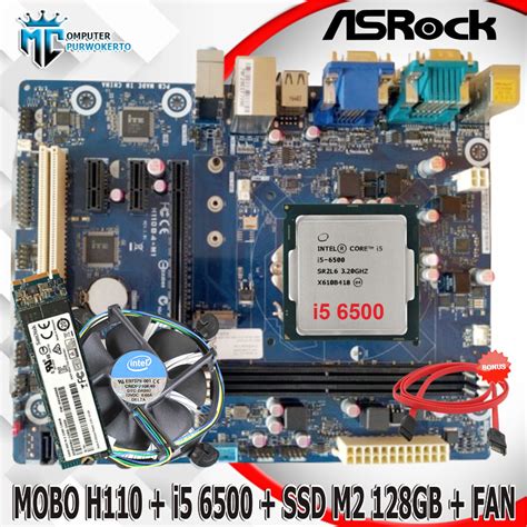 Jual Mobo Motherboard H110 LGA 1151 DDR4 Processor I5 6500 SSD M2