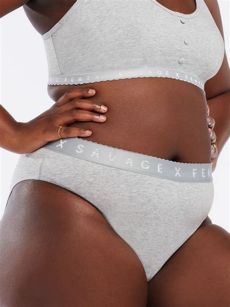 Savage X Cotton Jersey High Leg Bikini In Grey Savage X Fenty