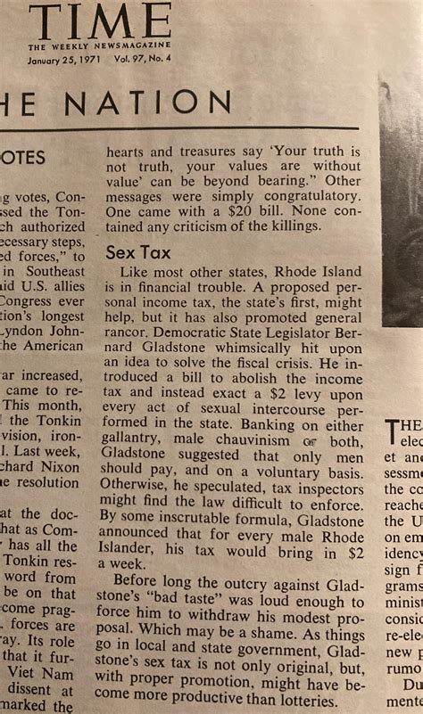 Sex Tax Time Magazine January 25 1971 R Oldnews