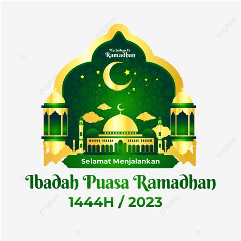 Greeting Card Of Happy Fasting Ramadhan 2023 With Golden Mosque And