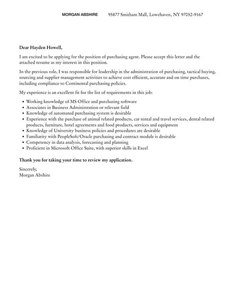 Purchasing Agent Cover Letter Velvet Jobs